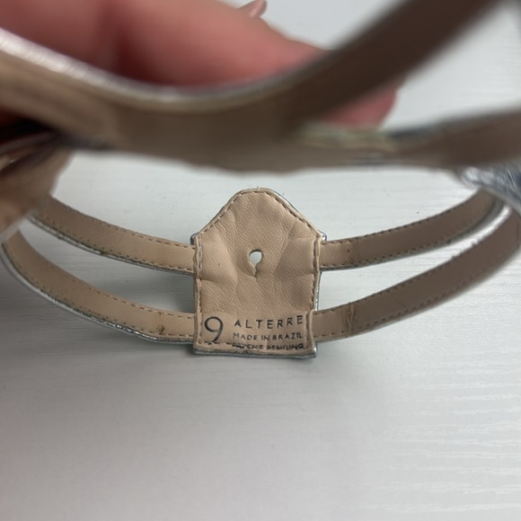 Alterre Peachy Nude Leather Stiletto Mule with Silver Straps Size 9 - Picture 10 of 12